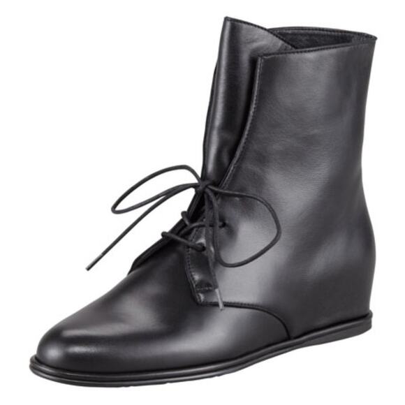 Stuart Weitzman Black Leather Hidden Wedge Lace Up Bootie - Picture 1 of 8